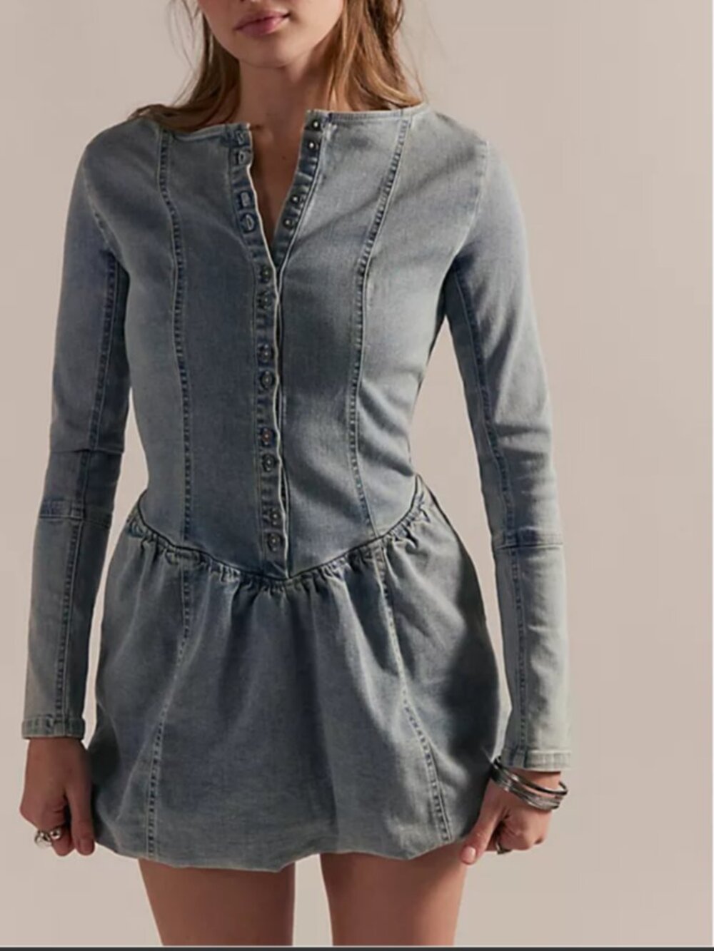 NWT Free People Kent Denim Mini Dress in Ice Crush